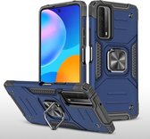 Voor Huawei P Smart (2021) / Y7a Magnetisch pantser Schokbestendig TPU + pc-hoesje met metalen ringhouder (blauw)