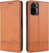 Voor Xiaomi Redmi Note 10 AZNS Magnetische Kalf Textuur Horizontale Flip Leren Case met Kaartsleuven & Houder & Portemonnee (Lichtbruin)