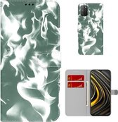 Voor Xiaomi Poco M3 / Redmi 9 Power / Redmi 9T / Redmi Note 9 4G Cloud Fog Pattern Horizontal Flip Leather Case met houder & kaartsleuf & portemonnee (donkergroen)