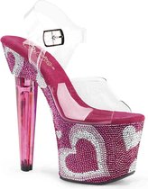 Pleaser - LOVESICK-708HEART Sandaal met enkelband, Paaldans schoenen - Paaldans schoenen - 39 Shoes - Roze/Transparant