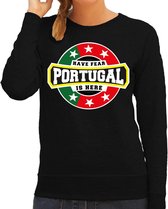 Have fear Portugal is here sweater met sterren embleem in de kleuren van de Portugese vlag - zwart - dames - Portugal supporter / Portugees elftal fan trui / EK / WK / kleding XS