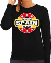 Have fear Spain is here sweater met sterren embleem in de kleuren van de Spaanse vlag - zwart - dames - Spanje supporter / Spaans elftal fan trui / EK / WK / kleding XS