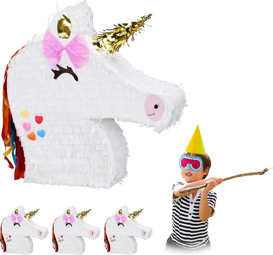 Foto: Relaxdays 4 x pinata eenhoorn unicorn pi ata van papier zonder vulling feestspel