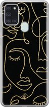 Samsung A21s hoesje siliconen - Abstract faces | Samsung Galaxy A21s case | zwart | TPU backcover transparant