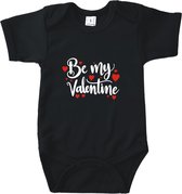 Rompertjes baby met tekst - Be my valentine - Romper zwart - Maat 50/56
