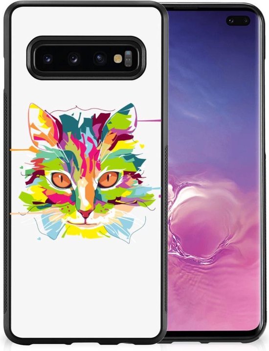 Etui pour téléphone portable Samsung Galaxy S10 + Etui rigide en TPU avec bord noir couleur Cat