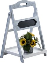 Clp Houten deco rek met krijtbord MARK ladderrek, deco bord, staand rek, bloemenrek, 1 legplank - Antiek-grijs