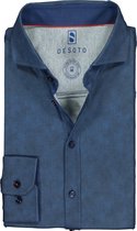 DESOTO slim fit overhemd - stretch tricot - donkerblauw structuur - Strijkvrij - Boordmaat: 45/46