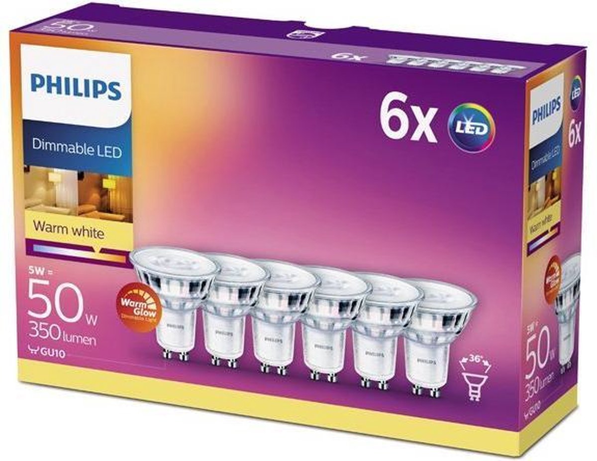 aansporing Ieder Drank Philips LED spot GU10 50W warm wit WarmGlow 6-pack | bol.com