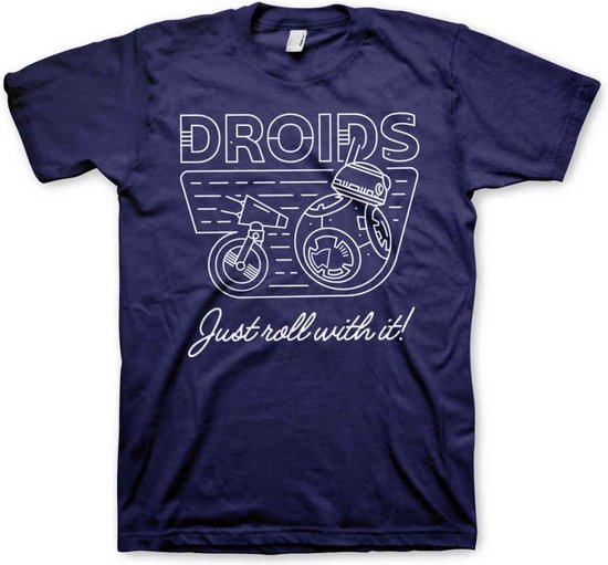 Star Wars Heren Tshirt -M- Droids – Just Roll With It Blauw