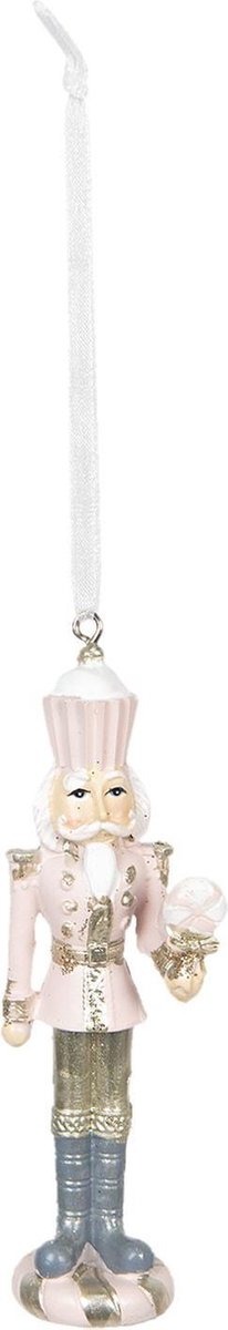 Clayre & Eef Kersthanger Notenkraker 3x3x10 cm Roze Blauw Kunststof Kerstbal