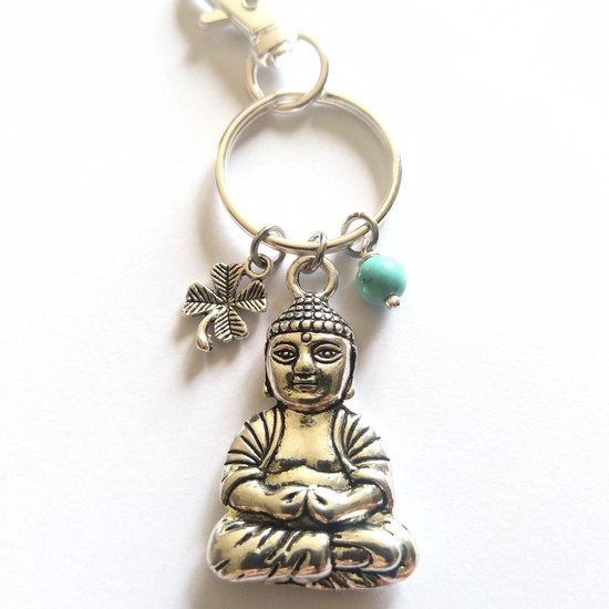 kijken grip voordeel Boeddha Sleutelhanger met geluksbrenger klavertje vier in antiek zilver  geschenk voor... | bol.com