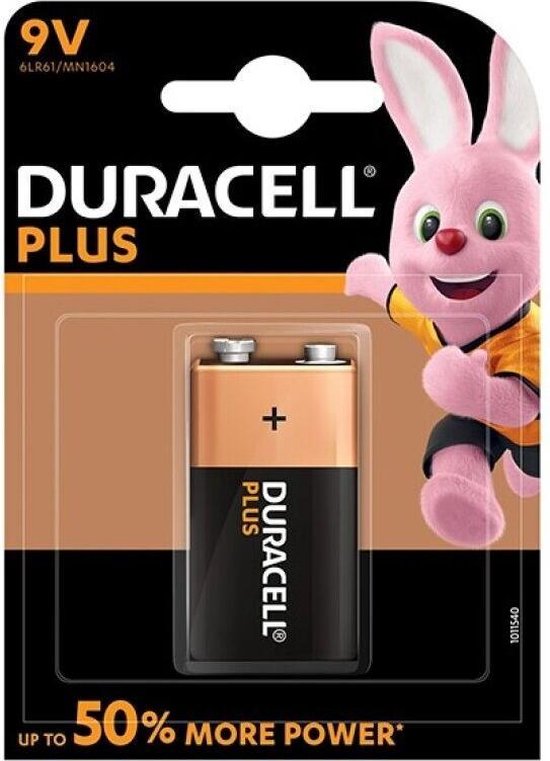 Duracell Plus alkaline 9V batterijen, verpakking van 1 Duracell Plus alkaline 9V batterijen, verpakking van 1