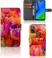 Coque Huawei P Smart 2020 Cuir PU Premium Housse Portefeuille Coque pour Tulipes
