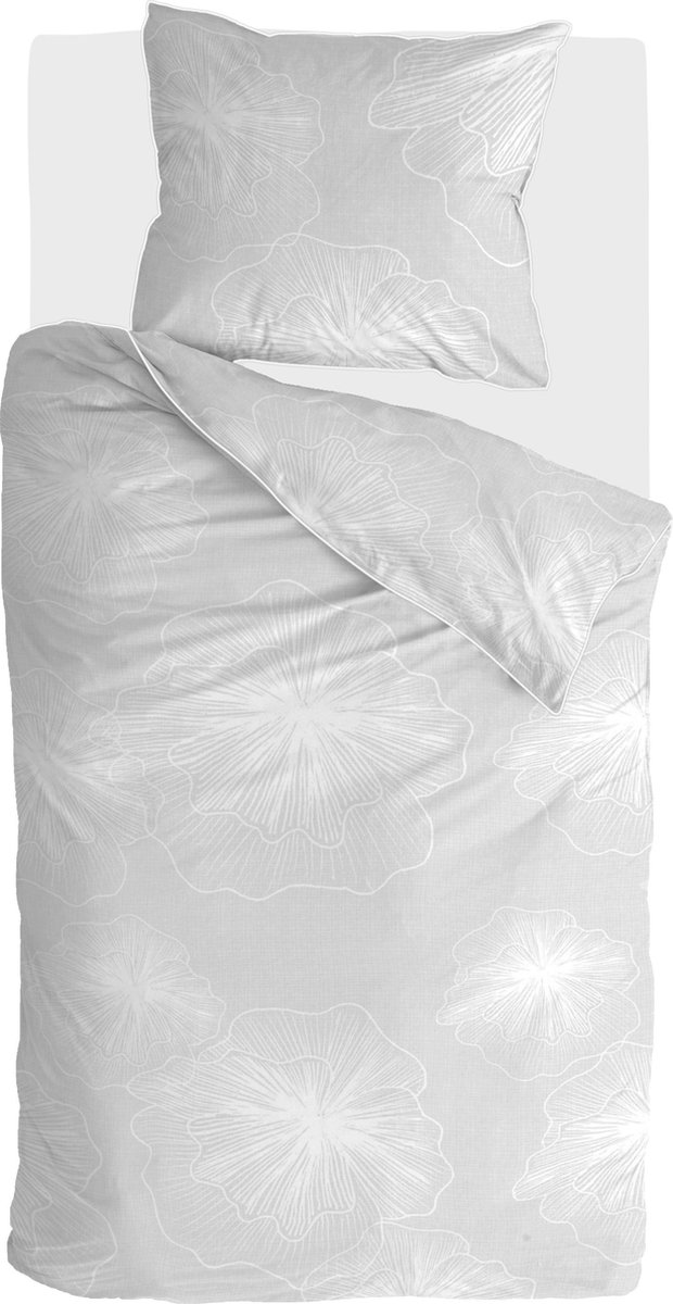Walra Dekbedovertrek Floral Shades - 140x240 - 100% Katoen - Licht Grijs