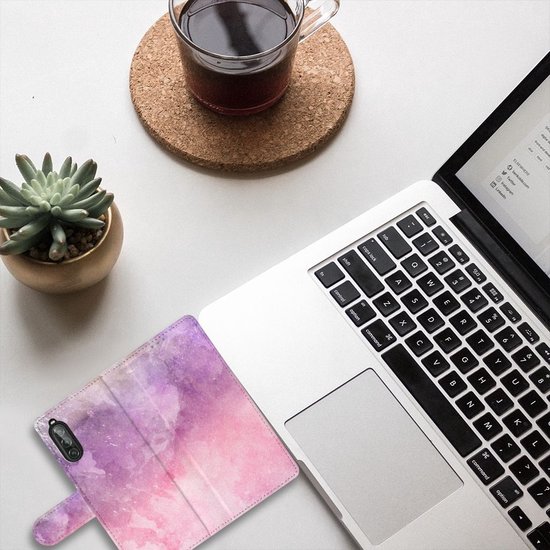 Coque Téléphone Sony Xperia 10 II Housse en Cuir Etui de Protection pour Peinture Rose Pourpre