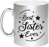 Best Sister Ever cadeau koffiemok / theebeker - zilverkleurig - 330 ml - verjaardag / bedankje - kado voor zus / zusje
