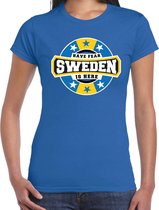 Have fear Sweden is here / Zweden supporter t-shirt blauw voor dames XL