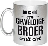 Zilveren geweldige broer cadeau koffiemok / theebeker 330 ml