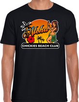 Hawaii feest t-shirt / shirt Aloha chickies beach club voor heren - zwart - Hawaiiaanse party outfit / kleding/ verkleedkleding/ carnaval shirt L