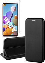 Samsung A21s Hoesje en Samsung A21s Screenprotector - Samsung Galaxy A21s Hoesje Book Case Slim Wallet Zwart + Screen Protector