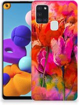 Smartphone hoesje Geschikt voor Samsung Galaxy A21s Silicone Case Tulips