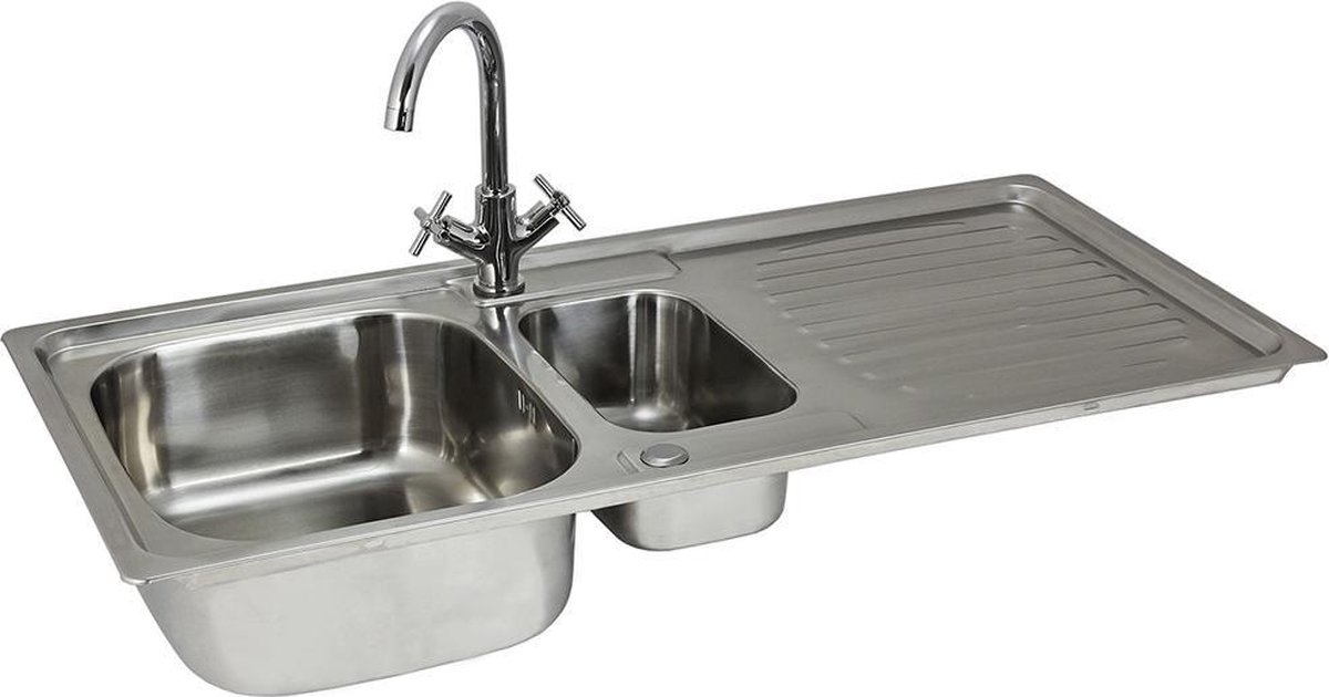 KuKoo RVS gootsteen 1,5 bak + Victoria-mengkraan, 105 x 50 cm.
