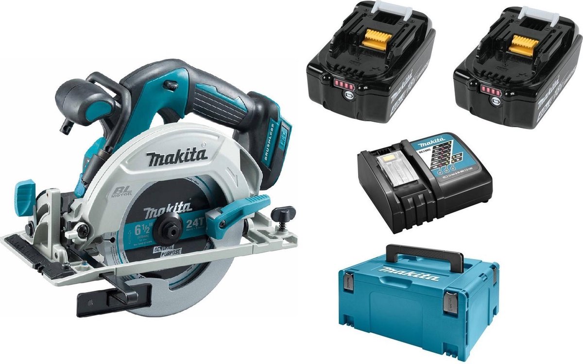 Makita DHS680RMJ 18V Li-Ion Accu cirkelzaag set (2x 4.0Ah accu) in Mbox 165mm - koolborstelloos - linkshandig