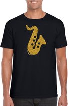 Gouden saxofoon / muziek t-shirt / kleding - zwart - voor heren - muziek shirts / muziek liefhebber / saxofonisten / jazz / outfit L