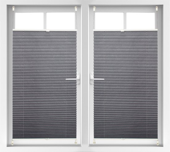 Relaxdays 2x plisségordijn grijs - plissé jaloezie zonder boren - opvouwbaar - 90 x 210 cm