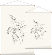 Fluitenkruid zwart-wit Schets (Wild Beaked Parsley) - Foto op Textielposter - 90 x 135 cm