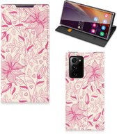 Magnet Case Geschikt voor Samsung Galaxy Note 20 Ultra Telefoon Hoesje Roze Bloemen
