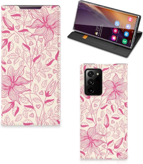 Magnet Case Samsung Galaxy Note 20 Ultra Telefoon Hoesje Roze Bloemen | bol
