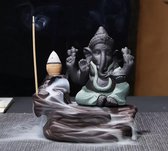 Backflow wierook brander / houder waterval Ganesha beeld 10.5X10.5X7CM BRUIN GROEN