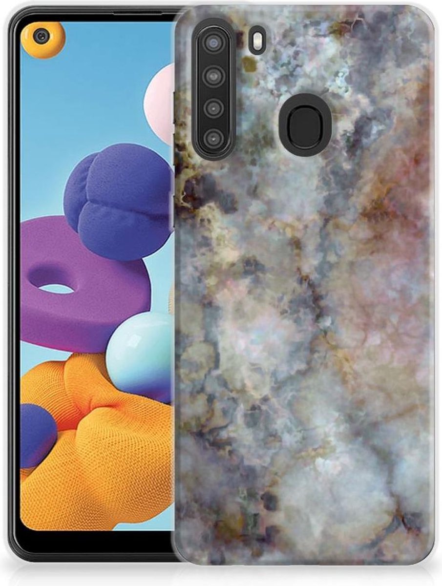 Samsung Galaxy A21 TPU Siliconen Hoesje Marmer Grijs