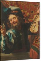 Een vrolijke vioolspeler, Gerard van Honthorst - Foto op Canvas - 75 x 100 cm