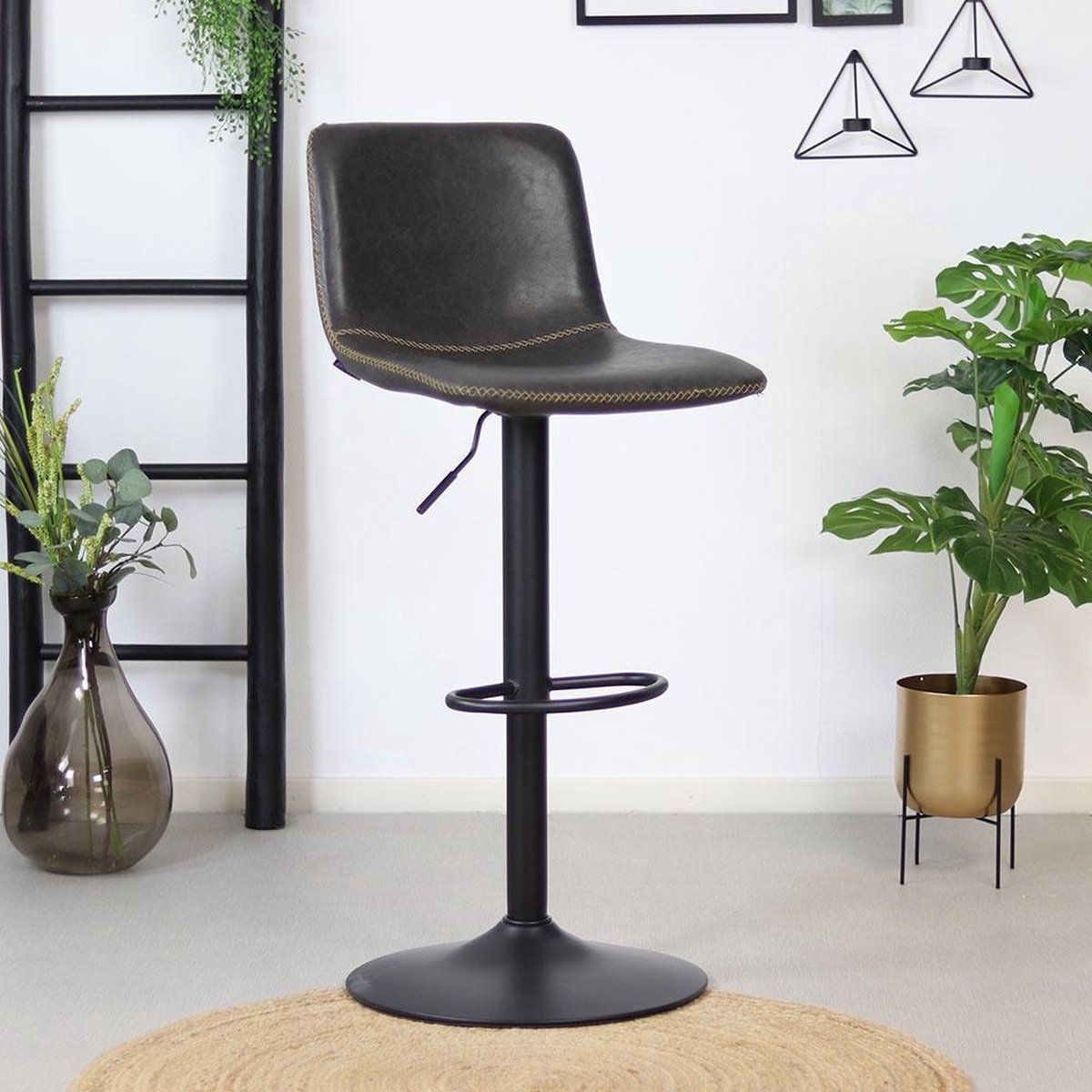 Bronx71® Industriële Barkruk Texas draaibaar eco-leer antraciet 60-76cm - barstoel