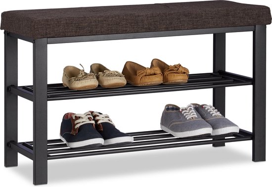 Relaxdays schoenenbank gepolsterd - schoenenrek - zitbank schoenenkast - halbank 2 etages - bruin