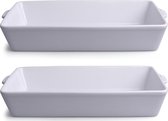 2x Witte ovenschalen van porselein 1,2 liter 32 x 18 cm rechthoekig - Ovenschotel schalen - Bakvorm/braadslede
