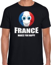 France makes you happy landen t-shirt Frankrijk zwart voor heren met emoticon 2XL