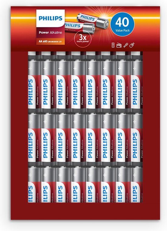 huren Kloppen Oefening Philips Power Alkaline Batterijen AA 40-pack | bol.com
