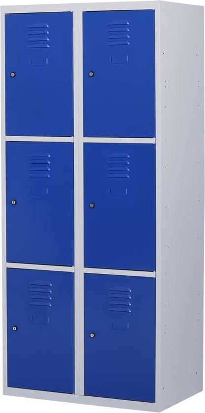 Lockerkast metaal met slot - 6 deurs 2 delig - Grijs/blauw - 180x80x50 cm - LKP-1058
