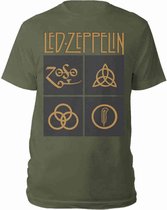 Led Zeppelin Heren Tshirt -S- Gold Symbols In Black Square Groen