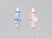 Bijstekers - Cb. 8 Wooden Baby Bottles/stick Pink/blue 6 Cm