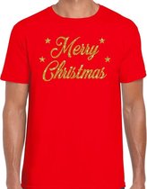 Fout Kerst shirt / t-shirt - Merry Christmas - goud / glitter - rood - heren - kerstkleding / kerst outfit M (50)