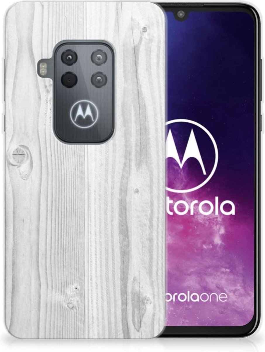 Motorola One Zoom Bumper Hoesje White Wood