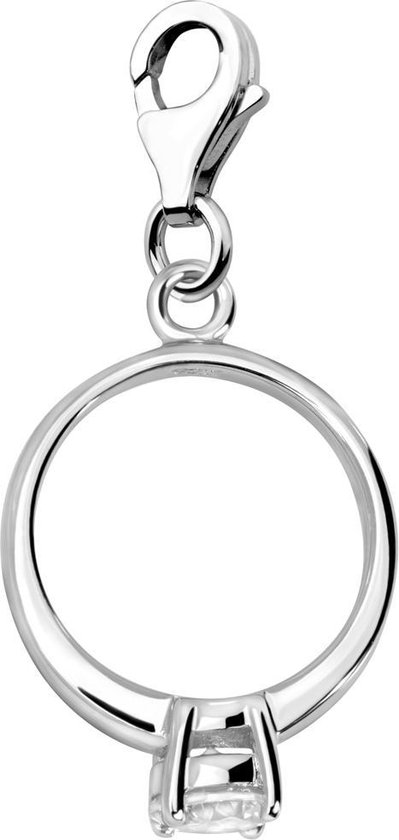 Quiges – 925 - Zilver – Charm - Bedel - Hanger - 3D Sieraad Ring - met – sterling - zilver - karabijnslot - geschikt - voor - Zinzi, Thomas – Sabo - Ti Sento - Bedelarmband HC279