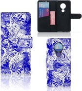 Housse en Cuir Premium Flip Case Portefeuille Etui pour Nokia 7.2 | Nokia 6.2 Portefeuille Skull Blue Angel