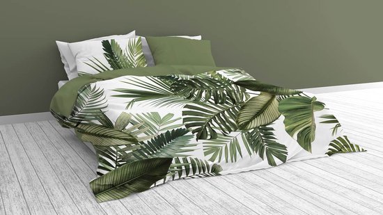 Snoozing Palm Leaves - Dekbedovertrek - Eenpersoons - 140x200/220 cm + 1 kussensloop 60x70 cm - Groen van Snoozing — afbeelding 3