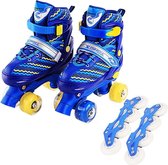 Kinderen full-flash witte dubbele rij rolschaatsen schaatsen schoenen, rechte rij + dubbele rij wiel, maat: L (blauw)